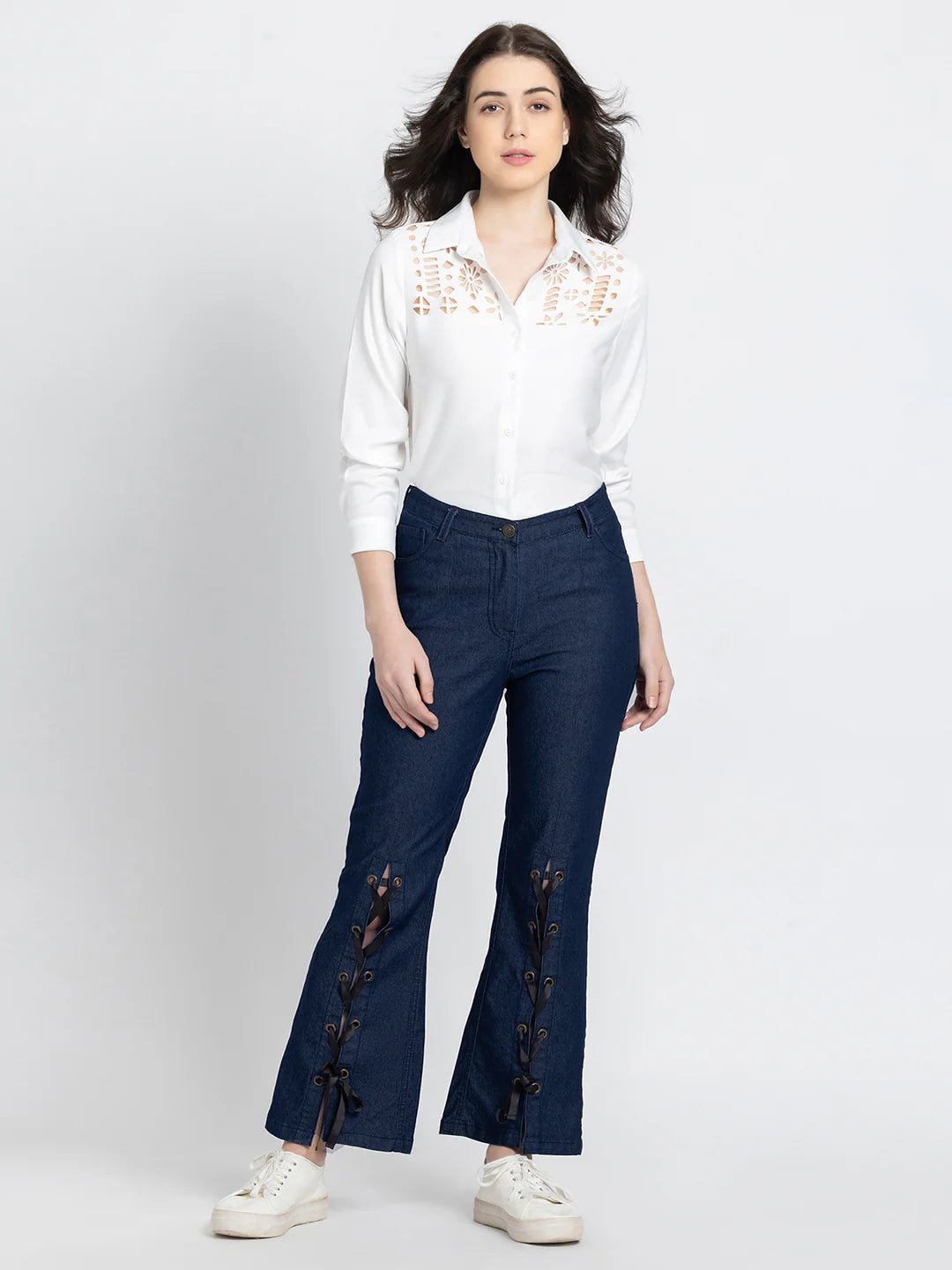 Angel Lace Up Legs Stretch Denim Jeans