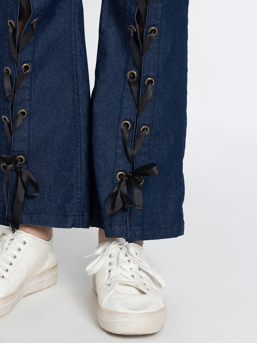 Angel Lace Up Legs Stretch Denim Jeans