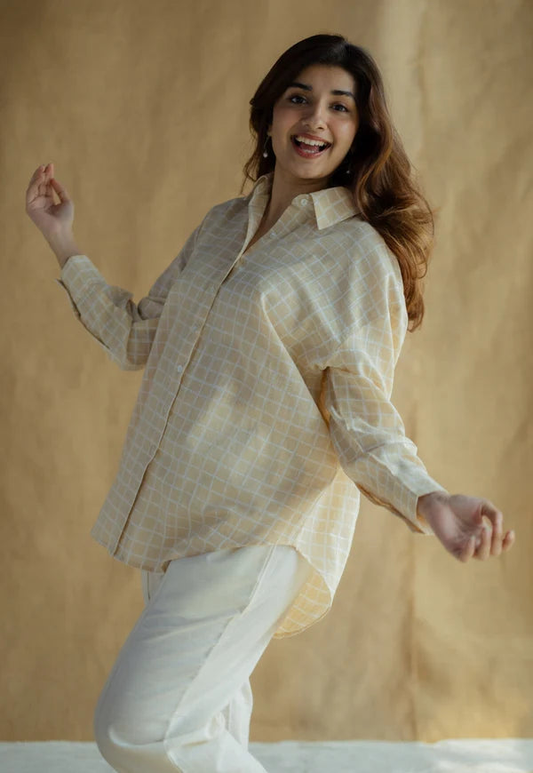 Emilia Beige Slub Cotton Relaxed Shirt