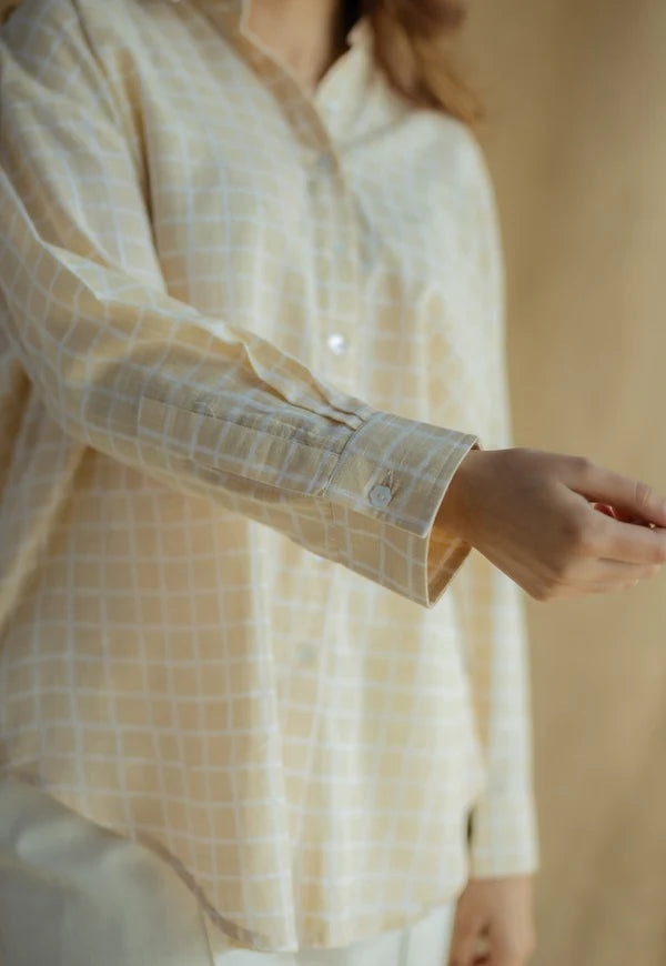 Emilia Beige Slub Cotton Relaxed Shirt