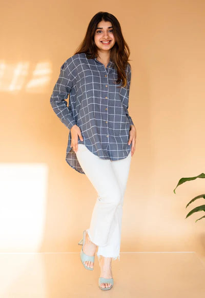 Clara Blue Cotton Loose Shirt