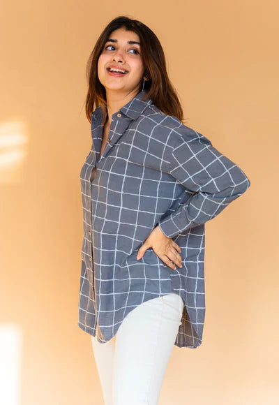 Clara Blue Cotton Loose Shirt