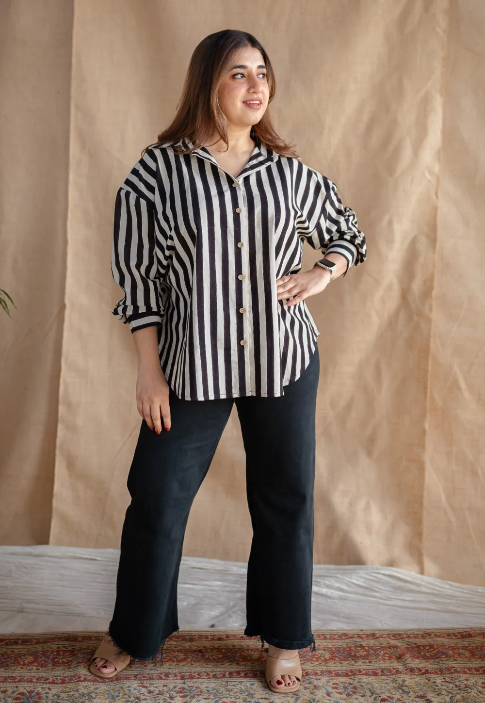 Lila Black and White Striped Cotton Shirt