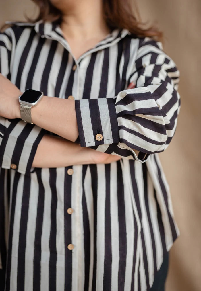 Lila Black and White Striped Cotton Shirt