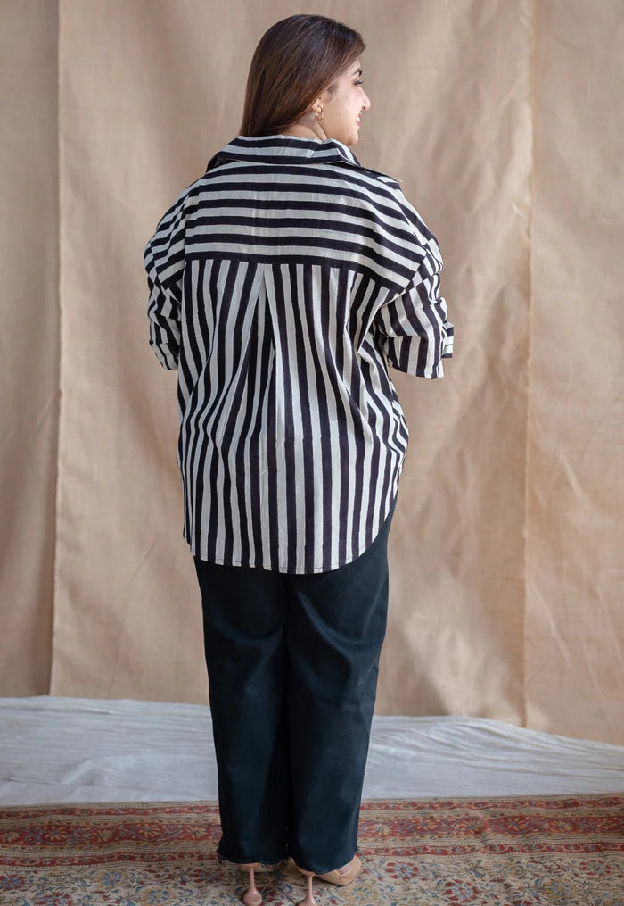 Lila Black and White Striped Cotton Shirt