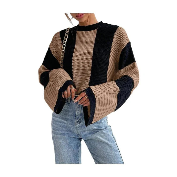 Clara Mock Neck Striped Design Sweater