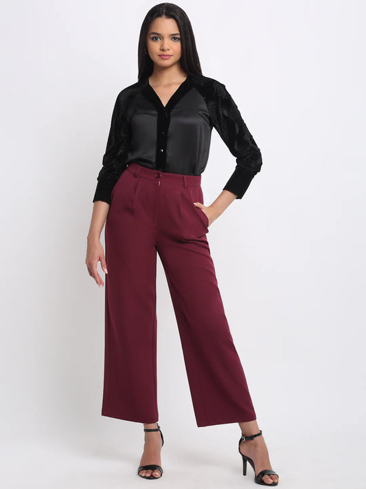 Elara Maroon High-Rise Pants