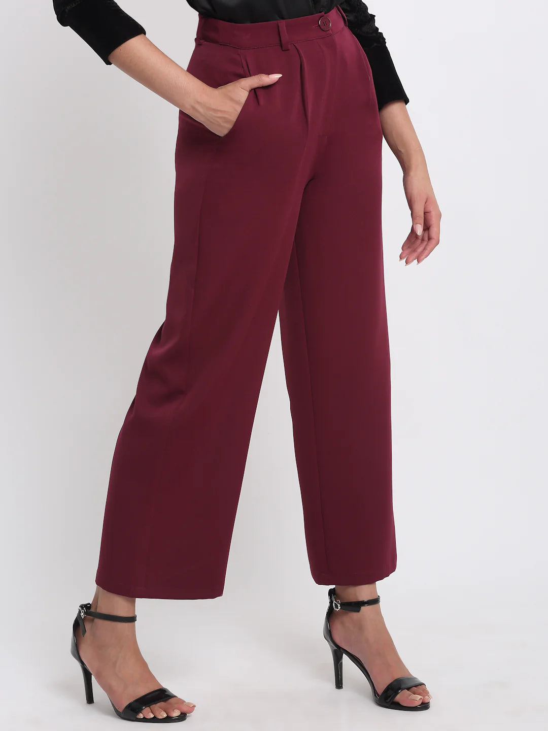 Elara Maroon High-Rise Pants