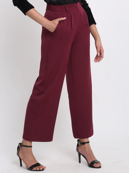 Elara Maroon High-Rise Pants