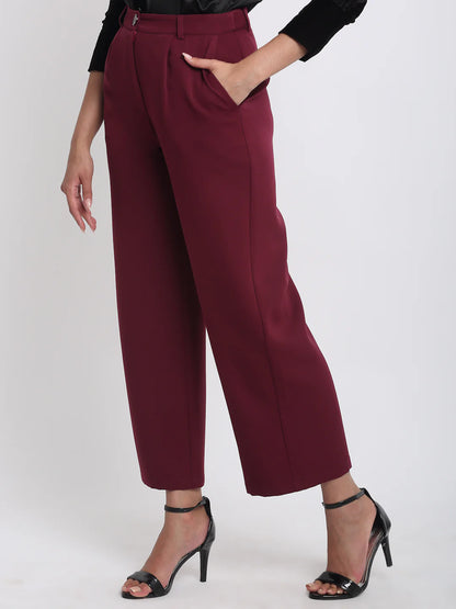 Elara Maroon High-Rise Pants