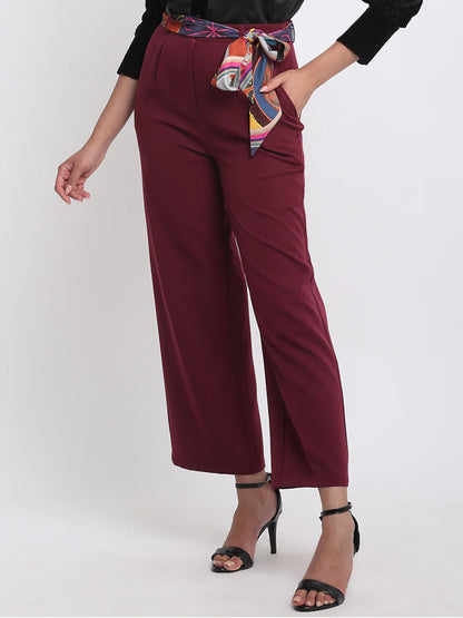 Elara Maroon High-Rise Pants