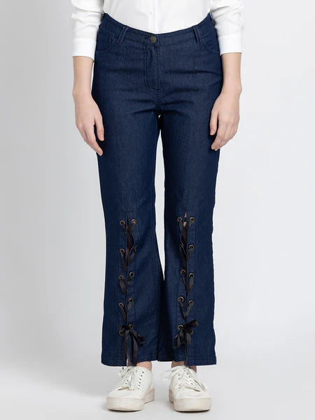 Angel Lace Up Legs Stretch Denim Jeans