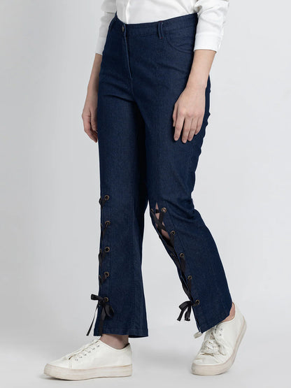Angel Lace Up Legs Stretch Denim Jeans