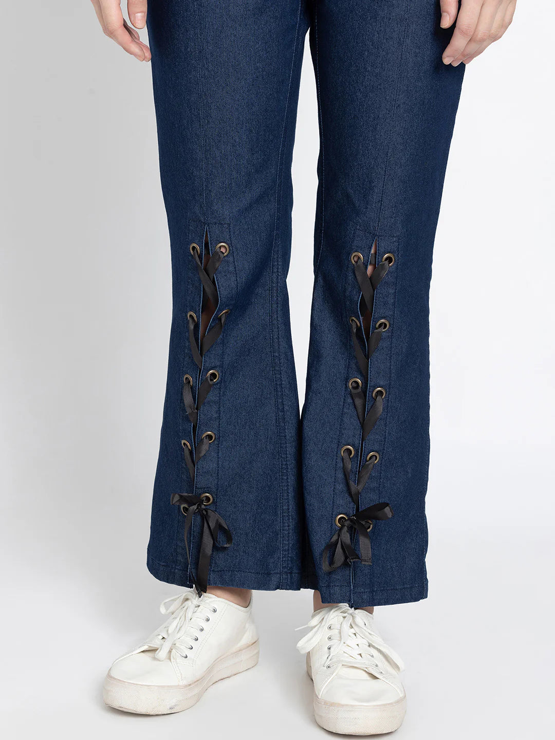 Angel Lace Up Legs Stretch Denim Jeans