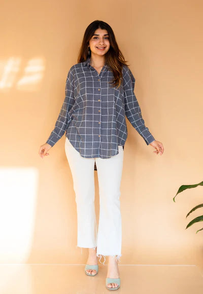 Clara Blue Cotton Loose Shirt