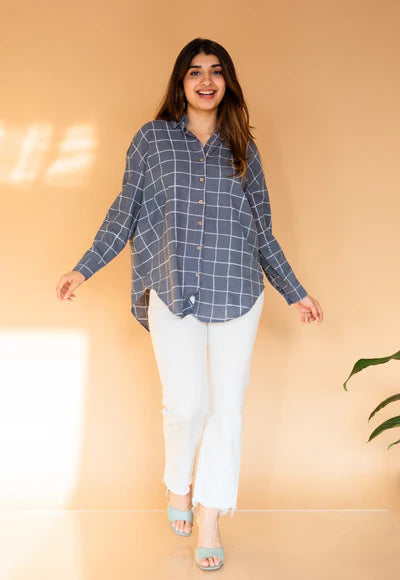 Clara Blue Cotton Loose Shirt