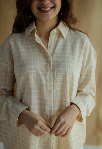 Emilia Beige Slub Cotton Relaxed Shirt