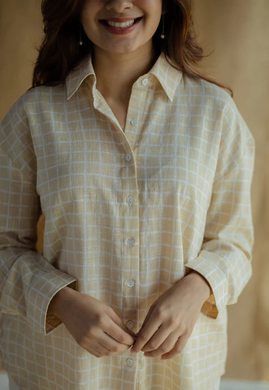 Emilia Beige Slub Cotton Relaxed Shirt