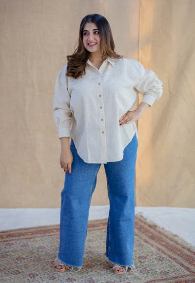 Ruhi Belgian White Cotton Loose Shirt