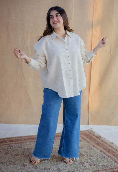 Ruhi Belgian White Cotton Loose Shirt