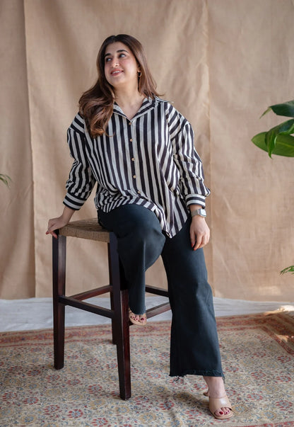 Lila Black and White Striped Cotton Shirt