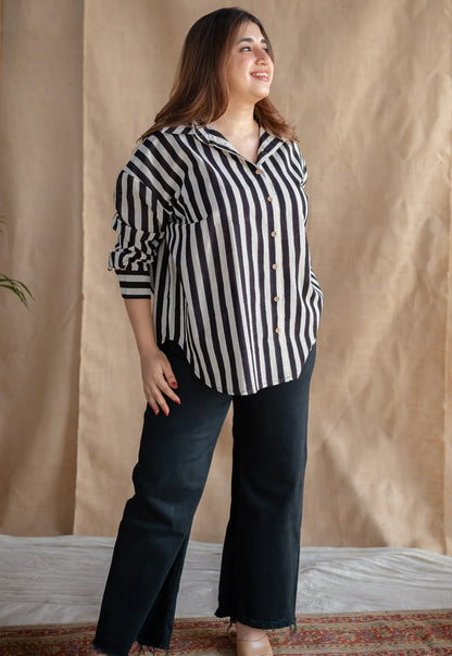 Lila Black and White Striped Cotton Shirt