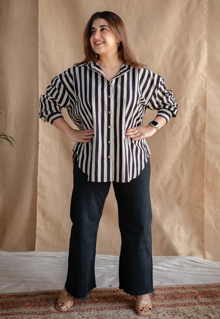 Lila Black and White Striped Cotton Shirt