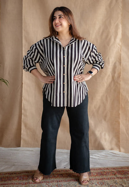 Lila Black and White Striped Cotton Shirt