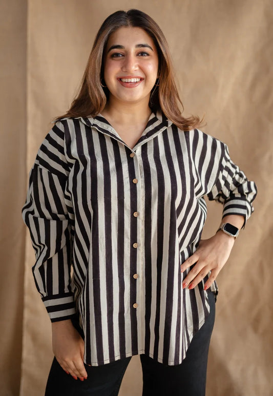 Lila Black and White Striped Cotton Shirt