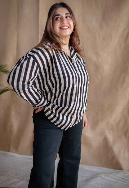 Lila Black and White Striped Cotton Shirt