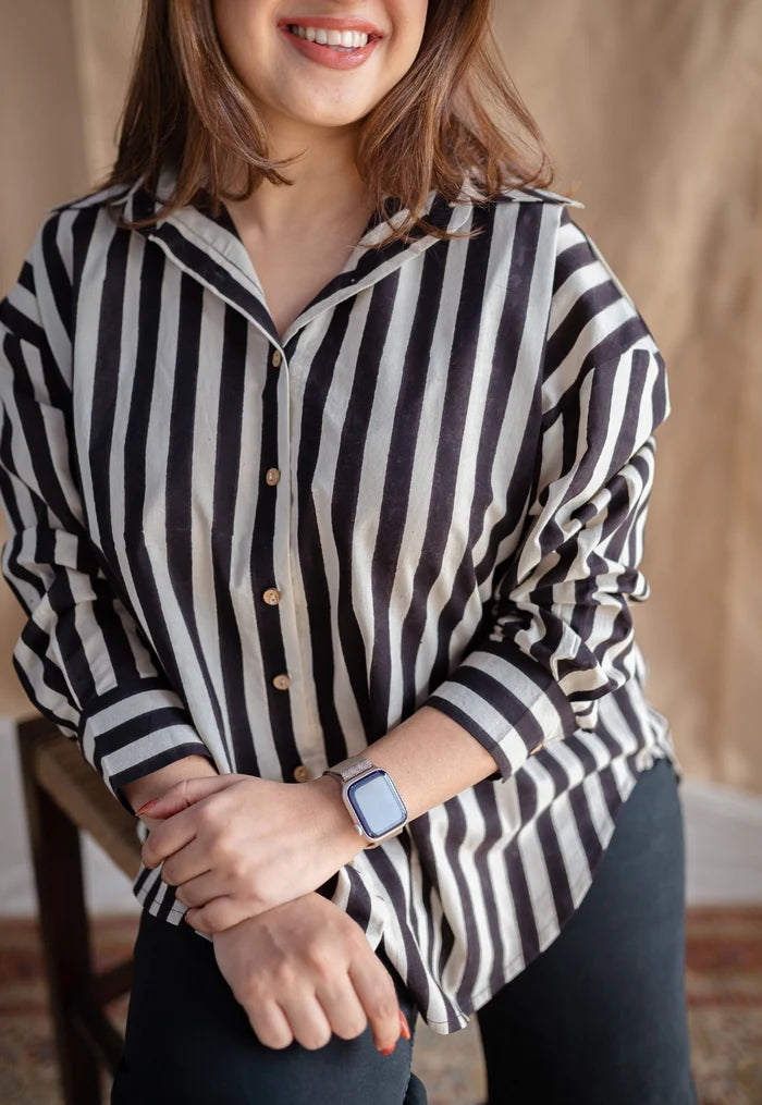 Lila Black and White Striped Cotton Shirt
