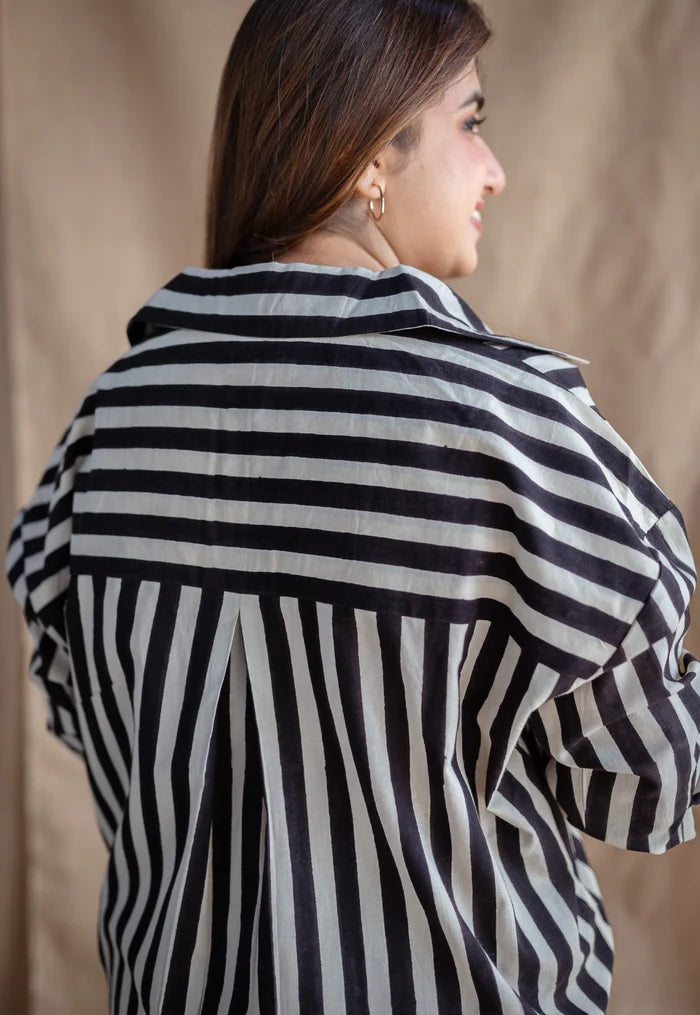 Lila Black and White Striped Cotton Shirt