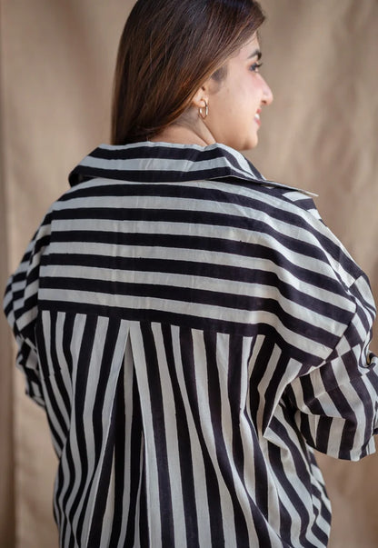 Lila Black and White Striped Cotton Shirt