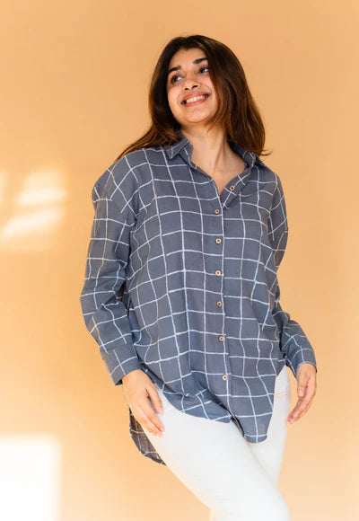 Clara Blue Cotton Loose Shirt