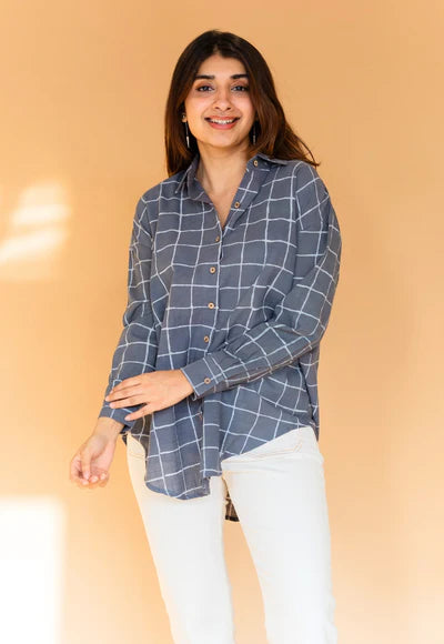 Clara Blue Cotton Loose Shirt