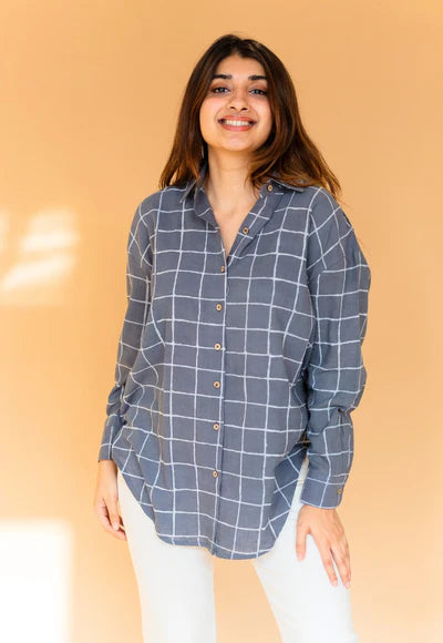 Clara Blue Cotton Loose Shirt