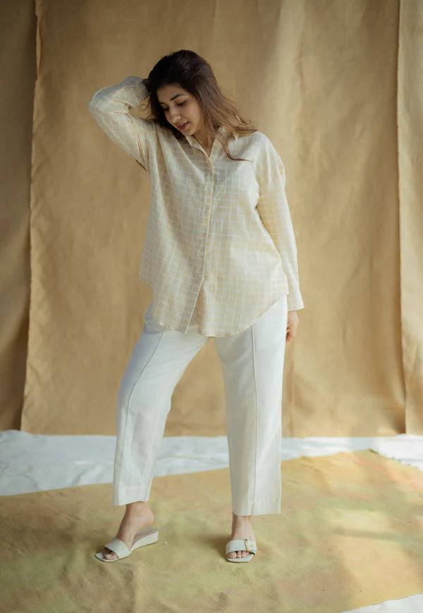 Emilia Beige Slub Cotton Relaxed Shirt