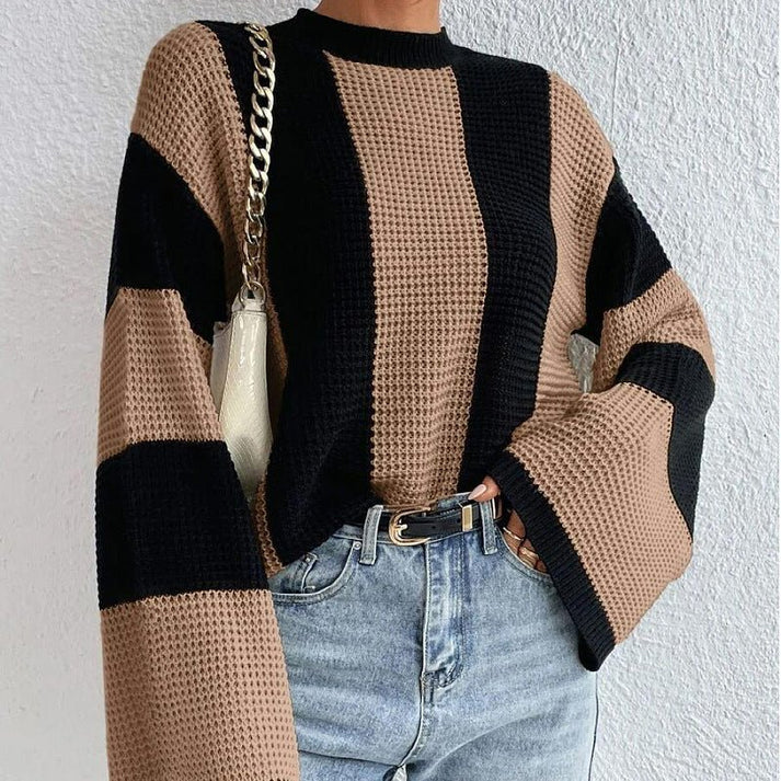 Clara Mock Neck Striped Design Sweater