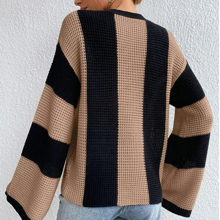 Clara Mock Neck Striped Design Sweater