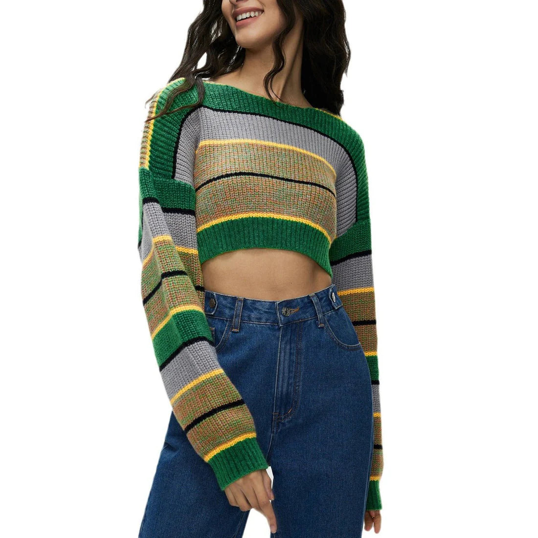 Lara Striped  Knitted Crop Sweater