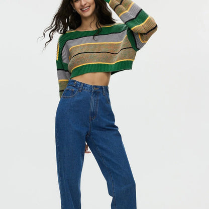 Lara Striped  Knitted Crop Sweater