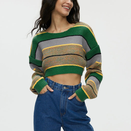 Lara Striped  Knitted Crop Sweater