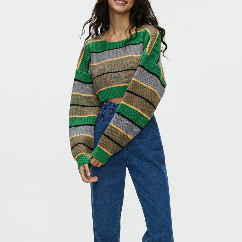 Lara Striped  Knitted Crop Sweater